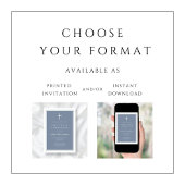 モダンなダスティーブルーのクロス少年ファーストホーリーコミュニオン 招待状