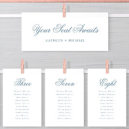 モダンなダスティーブルーのスクリプトカード 席次表ヘッダー 招待状