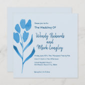 モダンなダスティーブルーの水彩画ウェディング招待状 招待状 (正面/裏面)