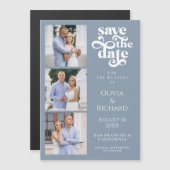 モダンなダスティーブルーの結婚式 Save The Date マグネット招待状 (正面/裏面)