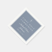 モダンなダスティーブルー宗教的少年ファーストコミュニオン スタンダードカクテルナプキン (角)