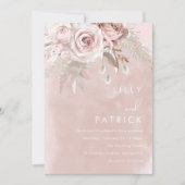 モダンなダスティーローズ＆ブラッシュローズの水彩ウェディング 招待状 (正面)