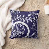 モダンなダマスク織花パターン|濃紺 クッション (ブランケット)
