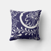 モダンなダマスク織花パターン|濃紺 クッション (裏面)