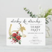 モダンなダービー＆ドリンクパーティー 馬のレース 馬術 招待状 (スタンド正面)
