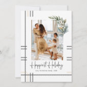 モダンなチェック柄の手書きクリスマスホリデー写真カード シーズンカード (正面)