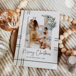 モダンなチェック柄の手書きクリスマスホリデー写真カード シーズンカード