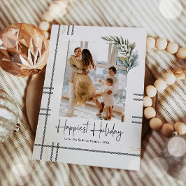 モダンなチェック柄の手書きクリスマスホリデー写真カード シーズンカード