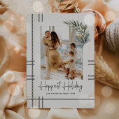 モダンなチェック柄の手書きクリスマスホリデー写真カード シーズンカード