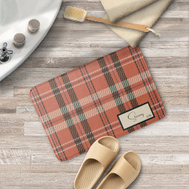 モダンなチェック柄コーラルバスマット バスマット