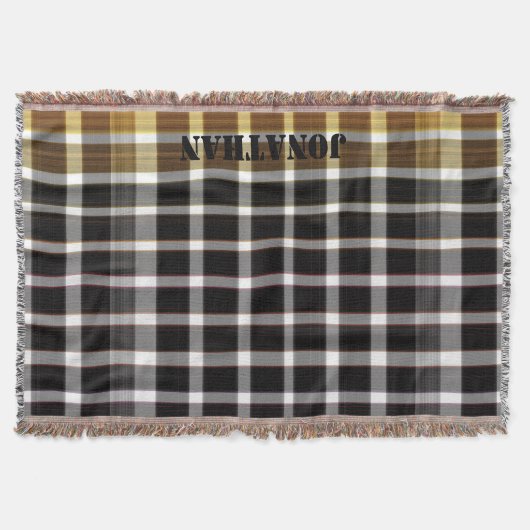 モダンなチェック柄 ブラック＆ホワイト スローブランケット (正面)