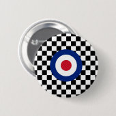 モダンなチェック模様の黒い競争ターゲット 缶バッジ (正面&裏面)