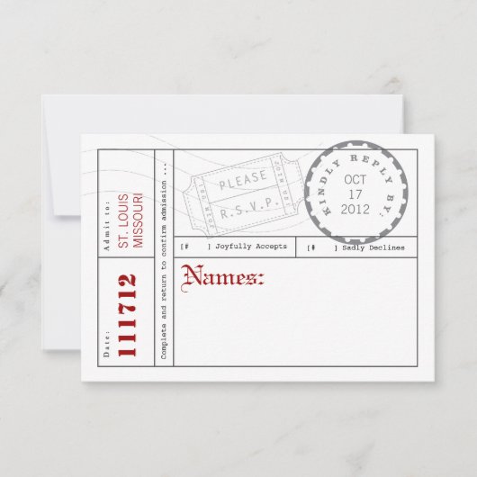 モダンなチケットタブの応答カード 出欠カード (正面)