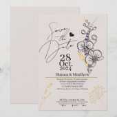 モダンなチックなオーキッド ブラック & パープル セーブザデート (正面/裏面)