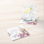 モダンなチックな野生の花のスクリプト ブライダル シャワー スクエアペーパーコースター (インサイチュ)