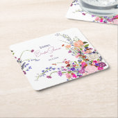 モダンなチックな野生の花のスクリプト ブライダル シャワー スクエアペーパーコースター (アングル)