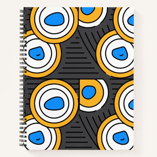 モダンなチベットの抽象的なパターン 黒と青 ノートブック (正面)