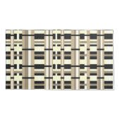 モダンなチャコールグレー、タン、ブラック、アイボリーのチェック柄 枕カバー (裏面-左)