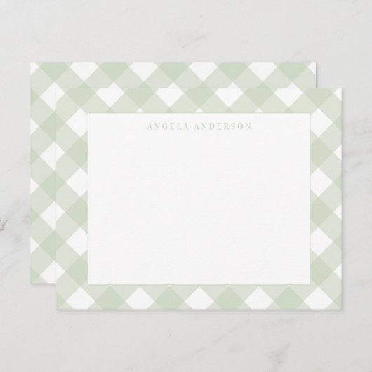 モダンなチャーミングパステルミントグリーンギンガムチェック ノートカード (正面/裏面)