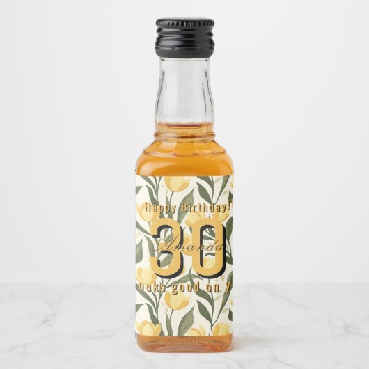モダンなチューリップの花の彼女の誕生日 リキュールボトルラベル (正面)