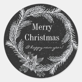 モダンなチョークの雪のリースのホリデー ラウンドシール