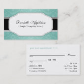 モダンなティール（緑がかった色）のエレガントなダマスク織のアポイントメントカード 予約カード (正面/裏面)