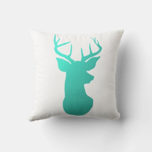 モダンなティール（緑がかった色）の青いトナカイ/枝角の自然 クッション (裏面)