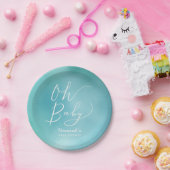 モダンなティール（緑がかった色）の青い水彩画のグラデーションなベビーシャワー ペーパープレート (パーティー)