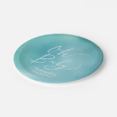 モダンなティール（緑がかった色）の青い水彩画のグラデーションなベビーシャワー ペーパープレート (アングル)