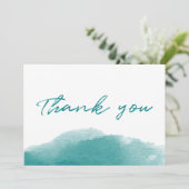 モダンなティール(緑がかった色)の青い水彩画の原稿のサンキューカード サンキューカード (スタンド正面)