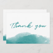 モダンなティール(緑がかった色)の青い水彩画の原稿のサンキューカード サンキューカード (正面/裏面)