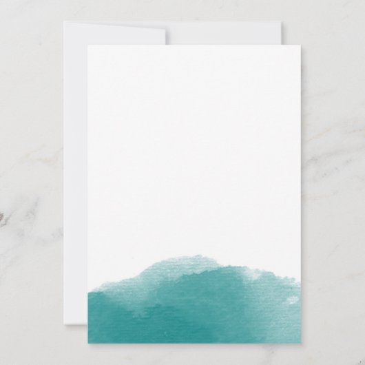 モダンなティール(緑がかった色)の青い水彩画のScripの婚約パーティ 招待状 (裏面)