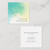 モダンなティール（緑がかった色）の黄色の水彩画の（ばちゃばちゃ）跳ねるのしぶき スクエア名刺 (正面/裏面)