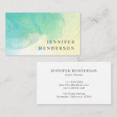 モダンなティール（緑がかった色）の黄色の水彩画の（ばちゃばちゃ）跳ねるのしぶき 名刺 (正面/裏面)