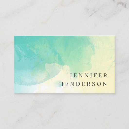 モダンなティール（緑がかった色）の黄色の水彩画の（ばちゃばちゃ）跳ねるのしぶき 名刺 (正面)