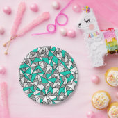 モダンなティール（緑がかった色）、黒、及び白くストライプのな三角形 ペーパープレート (パーティー)