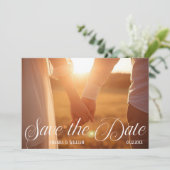 モダンなテキストと写真の結婚式 セーブザデート (スタンド正面)
