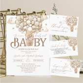 モダンなテディベアの水彩 赤ちゃんの歓迎会 招待状