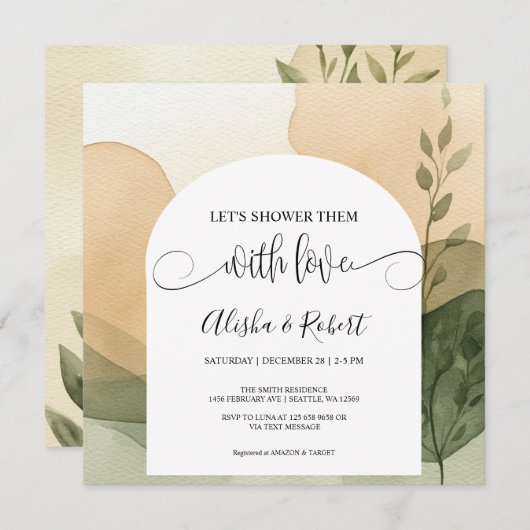 モダンなテラコッタとセージのカラーの結婚前のベビーシャワー招待状 招待状 (正面/裏面)