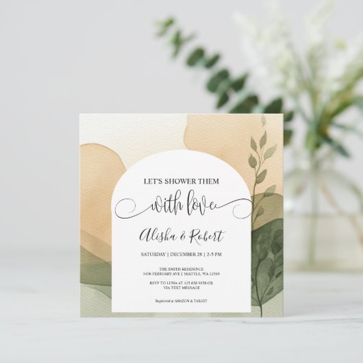 モダンなテラコッタとセージのカラーの結婚前のベビーシャワー招待状 招待状 (スタンド正面)