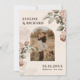 モダンなテラコッタの花がサググリーンの葉をアーチ状に 招待状