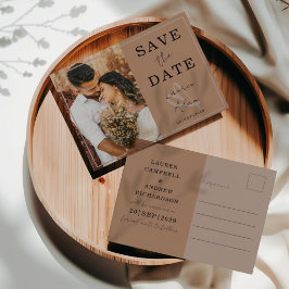 モダンなテラコッタの1枚の写真の結婚式延期はがき 案内ポストカード