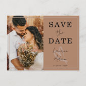 モダンなテラコッタの1枚の写真の結婚式延期はがき 案内ポストカード (正面)