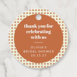 モダンなテラコッタドット ブライダルシャワー カスタム サンクス フェイバータグ