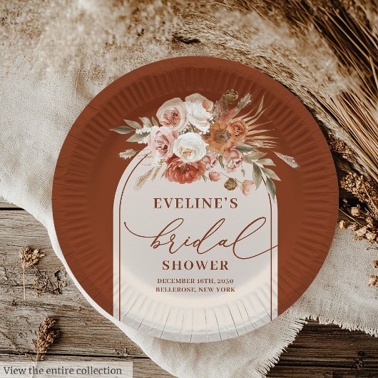 モダンなテラコッタパンパスグラス フローラル ペーパー プレート