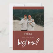 モダンなテラコッタ色のベストマン提案写真カード 招待状 (正面)