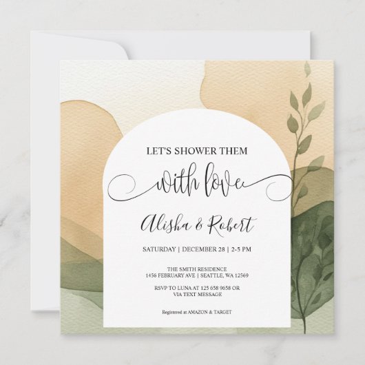 モダンなテラコッタ＆セージ カップルシャワー 招待状 (正面)