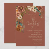 モダンなテラコッタ フラワーズ | 秋の花のウェディング 招待状 (正面/裏面)