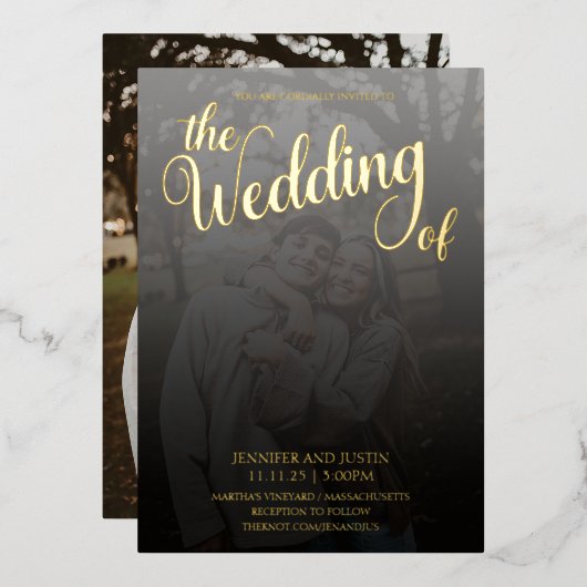 モダンなテラリウム フェード写真 ウェディング ゴールド 箔招待状 (正面/裏面)