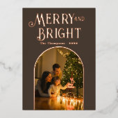 モダンなテープ＆ローズゴールドのクリスマス写真 箔シーズンカード (正面)